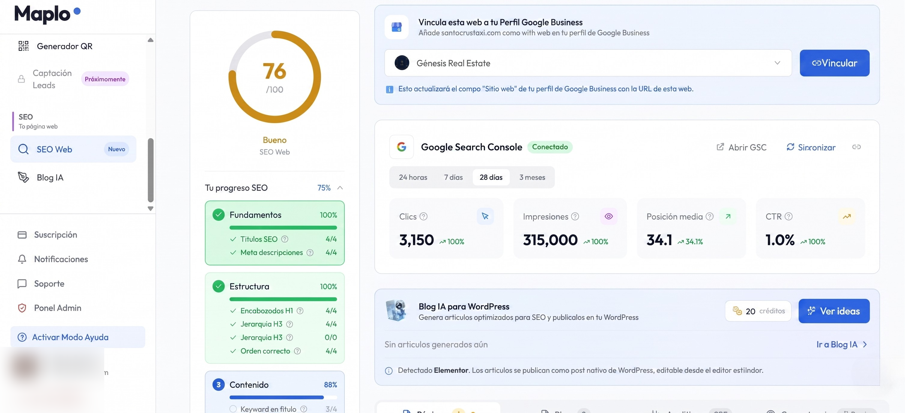 Captura de métricas de Google Search Console